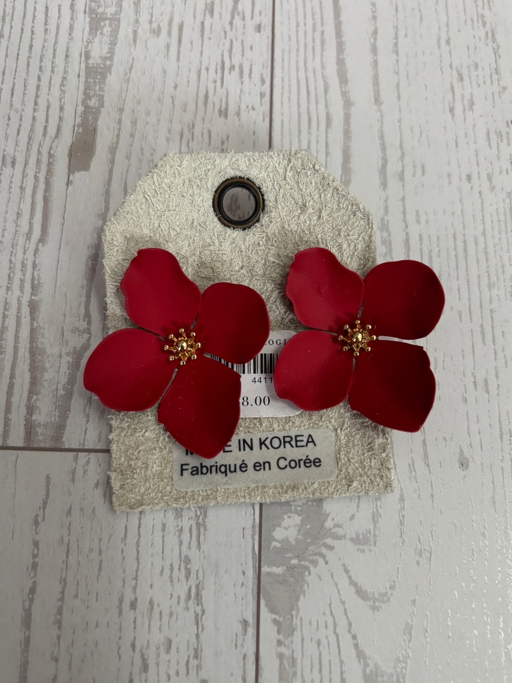 Anthropologie Floral Red Earrings With Gold Accent Pistil